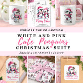 Vrolijk Kerstfeest Roze Schattigee Schaatspinguïn Etiket