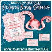 Schattigee perzik koraal Waterverf octopus | Baby  Cadeaulabel