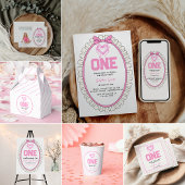 Schattige Roze Bow Coquette 1e Verjaardag Kaart