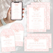 Fancy roze strik baby meisje douche luier loterij informatiekaartje