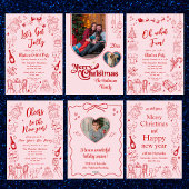 Schattigee eigenzinnige kerstcocktail party doodle kaart