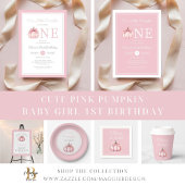 Schattige roze kleine pompoen 1e verjaardag kaart