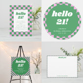 Fun Checkerboard roze Green Geometric Birthday Kaart