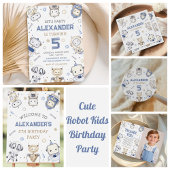 Waterverf Schattigee Robot Kids Verjaardagsfeest Kaart