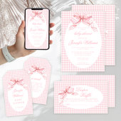 Schattigee Roze Bow Gingham Baby Meisje Douche Papieren Bordje