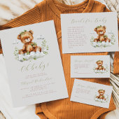 Groene Eucalyptus teddybeer QR Code Baby shower Kaart