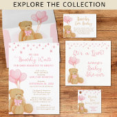 Roze Baby shower Teddy Bear Balloons Dank u Vierkante Sticker