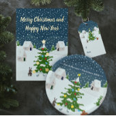 Kerst sneeuwdorp met schattige dieren aankondiging