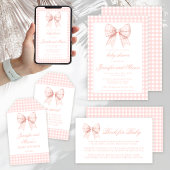 Pastel roze boog gingham baby shower dank u ronde sticker