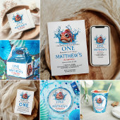 Schattige Water Blauwe Vis 1e verjaardag Ronde Sticker