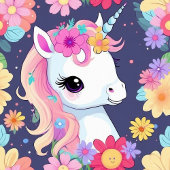 Magische Baby Eenhoorn met Bloemen Poster