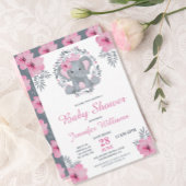 Wild Safari Elephant Pink Floral Baby shower Papieren Bordje