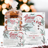 Schattigee winter groene dennen ijs sneeuwman baby bedankkaart