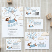Dachshund QR Code Baby Registry Website Blue Informatiekaartje