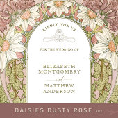 Dusty Pink Daisies Save Date Art Nouveau Mucha Kaart