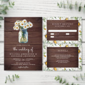 Rustic Wood Daisies Mason Jar QR Code Wedding Drieluik Uitnodiging (Personaliseer de collectie van deze zelfstandige maker.)