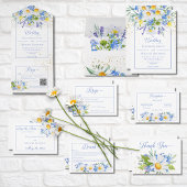 Rustige dagen en Blue Floral Bouquet QR-code All In One Uitnodiging