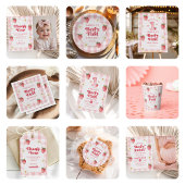 Meisje aardbei bessen eerste 1e verjaardag feest kaart