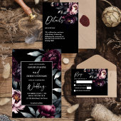 Dark moody noir elegante bordeaux pioenrozen sjabl etiket