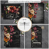 Donker Elegant Herfst Bloemen Bruiloft QR Code RSVP Kaartje