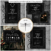 Donker Gotische Zwarte Bloemen Satijn Damast Huwel Save The Date