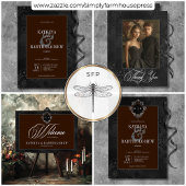 Donker Gotische Zwarte Bloemen Satijn Damast Bruin Save The Date