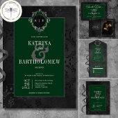 Donker Gotische Zwarte Bloemen Satijn Damask Groen Save The Date