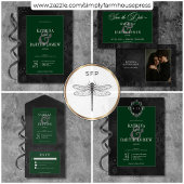 Donker Gotisch Zwart & Groen Bloemen Satijn Diner All In One Uitnodiging