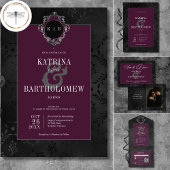 Donker Gotische Zwarte Bloemen Satijn Damask Wijnb Bedankkaart