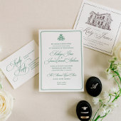 Dark Green "A" Monogram Wedding RSVP Card