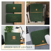 Luxe elegant groen leder koper goud monogram vierkante visitekaartje