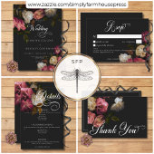 Dark Moody Bourgondië & Crème Pioenen Zwart Detail Informatiekaartje