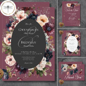 Dark Moody Bourgogne Ovaal Bloemen Lijst Bruiloft  Save The Date