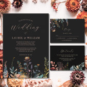 Donker Moody Floral Zwart Elegant Bruiloft Kaart