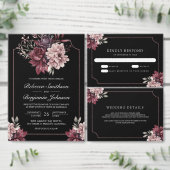 Dark Moody Bloemen Lijst Zwart QR Code Bruiloft Drieluik Uitnodiging (Personaliseer de collectie van deze zelfstandige maker.)