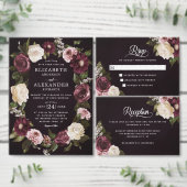 Donkere Stemming Bloemig Bourgondië Trouw Elegant Folie Uitnodiging (Personaliseer de collectie van deze zelfstandige maker.)