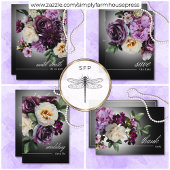 Dark Moody Midnight Paarse Bloemen Romance QR Code RSVP Kaartje