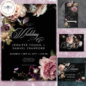 Dark Moody Pastel Opulent Black Floral Details All In One Uitnodiging