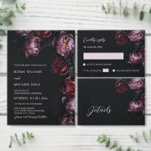 Dark Moody 3D Flowers Wedding Invitation Kaart (Personaliseer de collectie van deze zelfstandige maker.)