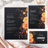 Zwart Gotisch Bloemen Moody Donker Bruiloft RSVP Kaartje