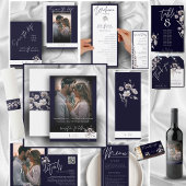 Elegante bruiloft waterverf dark navy dubbel menu
