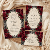 Dark Romance Crimson Bloemen bruiloft Kaart