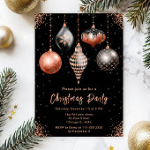 Black and Rose Gold Ornament Exchange Party Kaart