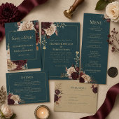 Donker Turquoise Bloem Gothic Huwelijksmenu Menu