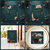 Dark Teal Floral Gothic Wedding Menu