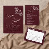 Burgundy White Floral Line Art RSVP (Personaliseer de collectie van deze zelfstandige maker.)