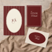 Retro Deep Burgundy Ivory Oval Old Money Wedding  Kaart (Personaliseer de collectie van deze zelfstandige maker.)