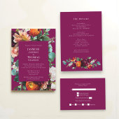 Elegant Deep Pink Floral Wedding Program Programmakaart