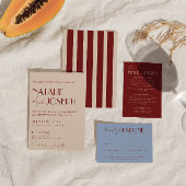 Classy Deep Red Blue Whimsical Modern Wedding Kaart