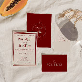 Retro Deep Red Ivory Old Money Wedding Details  Informatiekaartje